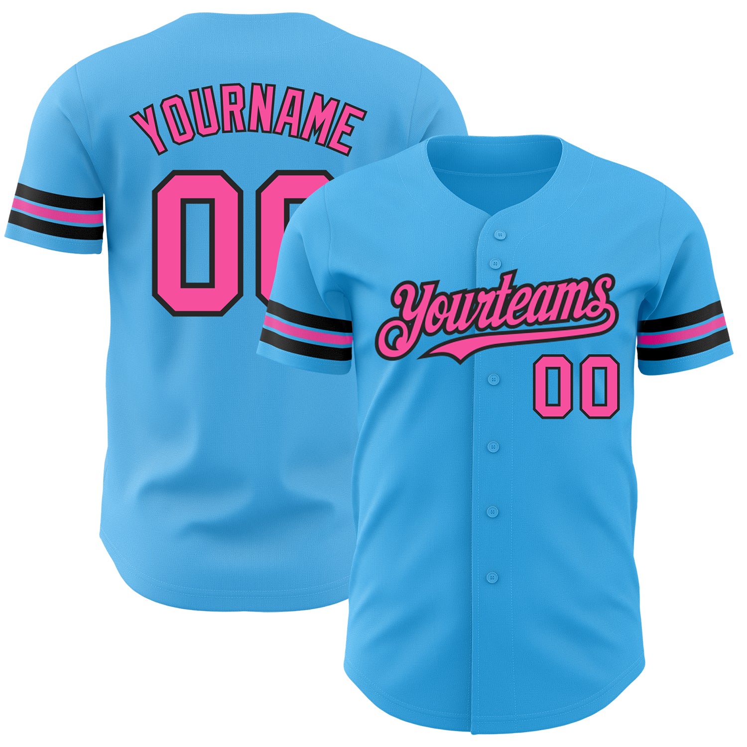 Personalized Baseball Jersey - Sky Blue and Pink-Black Authentic Design Personalized Sky Blue Pink-Black Authentic Baseball