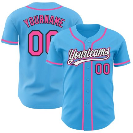 Personalized Sky Blue Pink Black Baseball Jersey Custom Name & Number - Authentic Team Gear Personalized Sky Blue Pink-Black