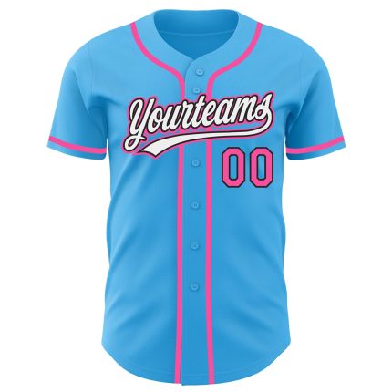 Personalized Sky Blue Pink Black Baseball Jersey Custom Name & Number - Authentic Team Gear Personalized Sky Blue Pink-Black