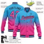 Custom Name Number Varsity Letterman Jacket Sky Blue Pink Black Bomber Full-Snap Fade Fashion for Teams Personalized Sky