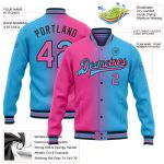 Custom Personalized Varsity Letterman Jacket for Team - Sky Blue Pink-Black Gradient Full-Snap Fashion Outerwear Personalized