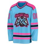 Custom Name and Number Personalized Hockey Jersey - Sky Blue Pink-Black Team Jersey Personalized Sky Blue Pink-Black Hockey