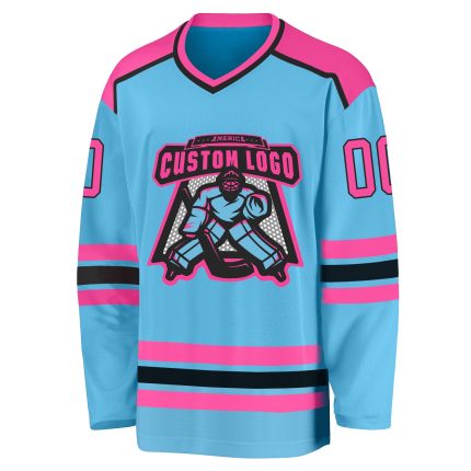 Custom Name and Number Personalized Hockey Jersey - Sky Blue Pink-Black Team Jersey Personalized Sky Blue Pink-Black Hockey