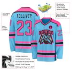 Custom Name and Number Personalized Hockey Jersey - Sky Blue Pink-Black Team Jersey Personalized Sky Blue Pink-Black Hockey