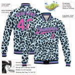 Custom Name Number Personalized Leopard Print 3D Pattern Bomber Varsity Jacket Sky Blue Pink Black Full-Snap Design Personalized