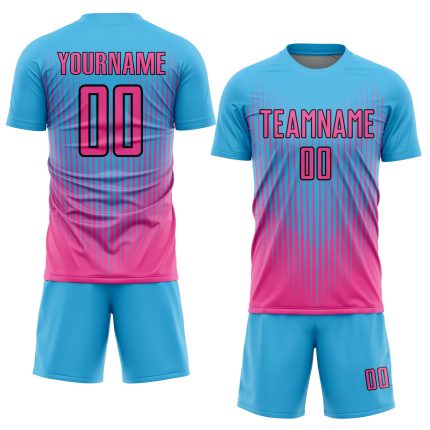 Custom Soccer Uniform Jersey with Personalized Name and Number - Sky Blue with Pink and Black Lines Personalized Sky Blue
