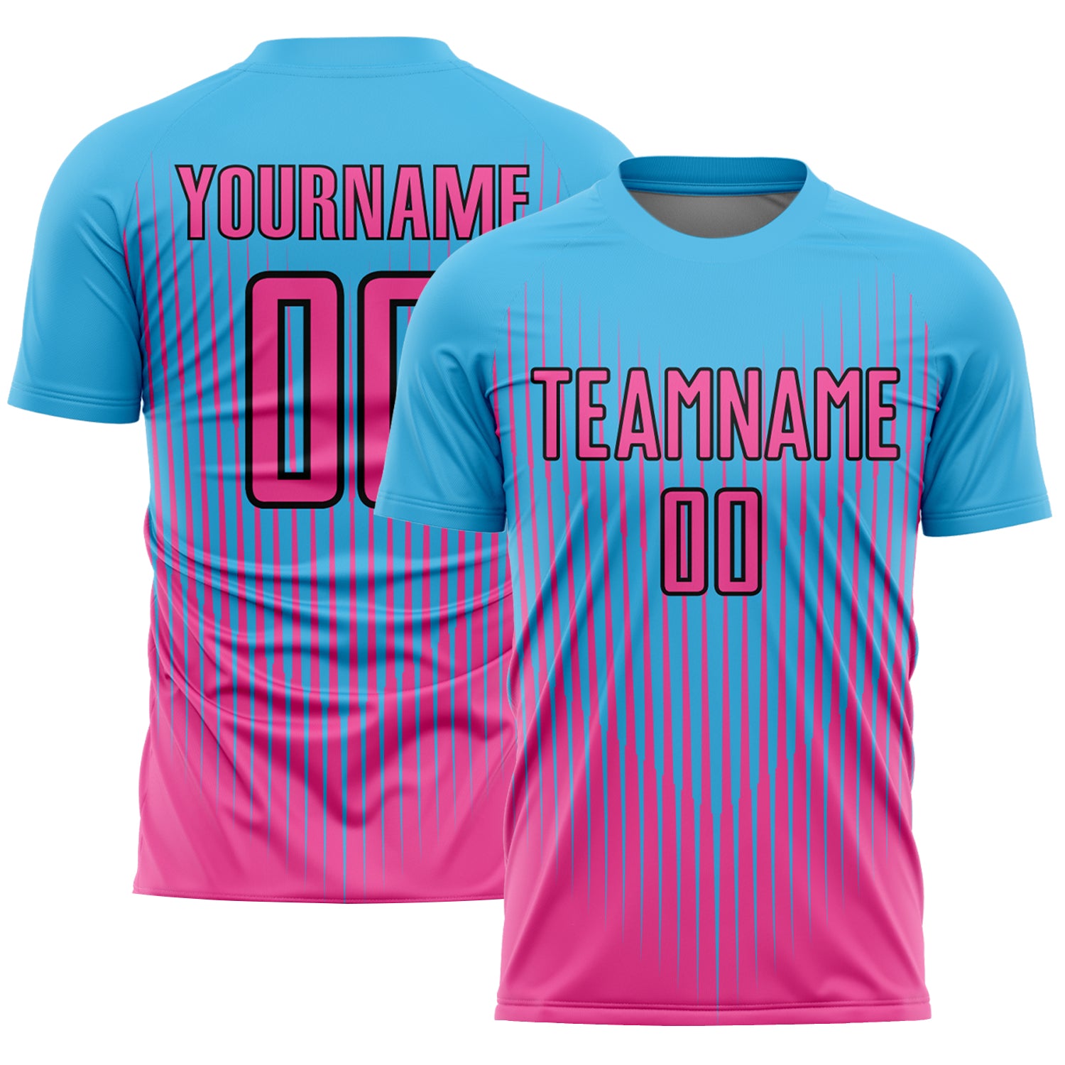 Custom Soccer Uniform Jersey with Personalized Name and Number - Sky Blue with Pink and Black Lines Personalized Sky Blue