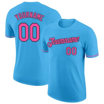 Custom Team Name and Number Performance T-Shirt in Sky Blue Pink-Black - Personalized Sports Apparel Personalized Sky Blue