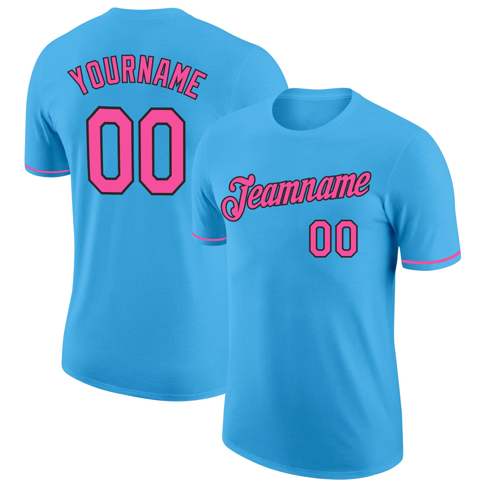Custom Team Name and Number Performance T-Shirt in Sky Blue Pink-Black - Personalized Sports Apparel Personalized Sky Blue