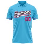 Custom Name Number Performance Vapor Golf Polo Shirt Sky Blue Pink Black Personalized Sky Blue Pink-Black Performance Vapor