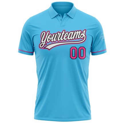 Custom Name Number Performance Vapor Golf Polo Shirt Sky Blue Pink Black Personalized Sky Blue Pink-Black Performance Vapor