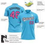 Custom Name Number Performance Vapor Golf Polo Shirt Sky Blue Pink Black Personalized Sky Blue Pink-Black Performance Vapor