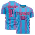 Custom Soccer Jersey with Personalized Name and Number - Sky Blue Pink Black Pinstripe Sublimation Team Uniform Personalized