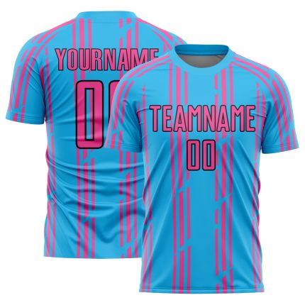 Custom Soccer Jersey with Personalized Name and Number - Sky Blue Pink Black Pinstripe Sublimation Team Uniform Personalized
