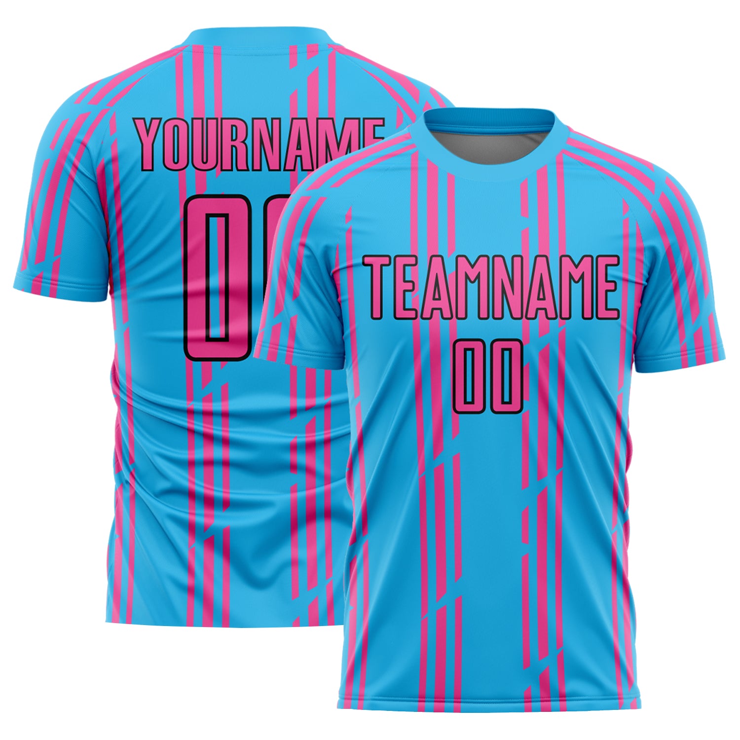 Custom Soccer Jersey with Personalized Name and Number - Sky Blue Pink Black Pinstripe Sublimation Team Uniform Personalized