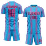 Custom Soccer Jersey with Personalized Name and Number - Sky Blue Pink Black Pinstripe Sublimation Team Uniform Personalized