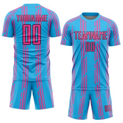 Custom Soccer Jersey with Personalized Name and Number - Sky Blue Pink Black Pinstripe Sublimation Team Uniform Personalized