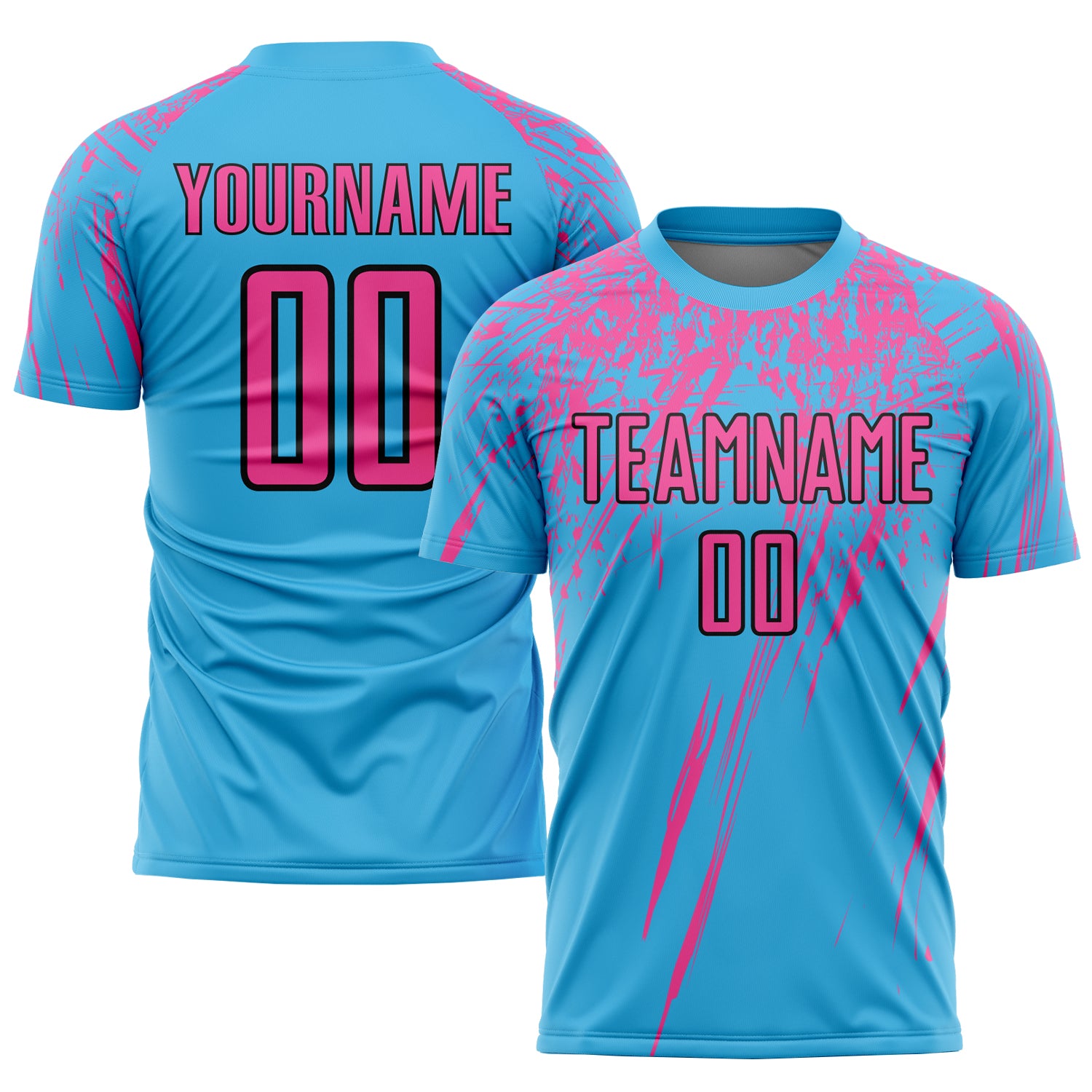 Custom Name and Number Soccer Uniform Jersey - Personalized Sky Blue Pink-Black Sublimation Team Gear Personalized Sky Blue