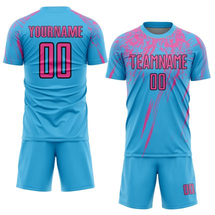 Custom Name and Number Soccer Uniform Jersey - Personalized Sky Blue Pink-Black Sublimation Team Gear Personalized Sky Blue