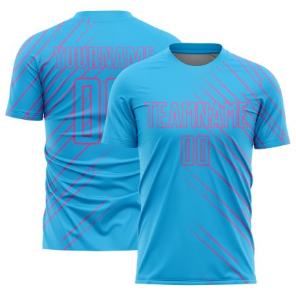 Custom Name and Number Soccer Jersey - Personalized Sky Blue Pink Lines Uniform Personalized Sky Blue Pink Lines Sublimation