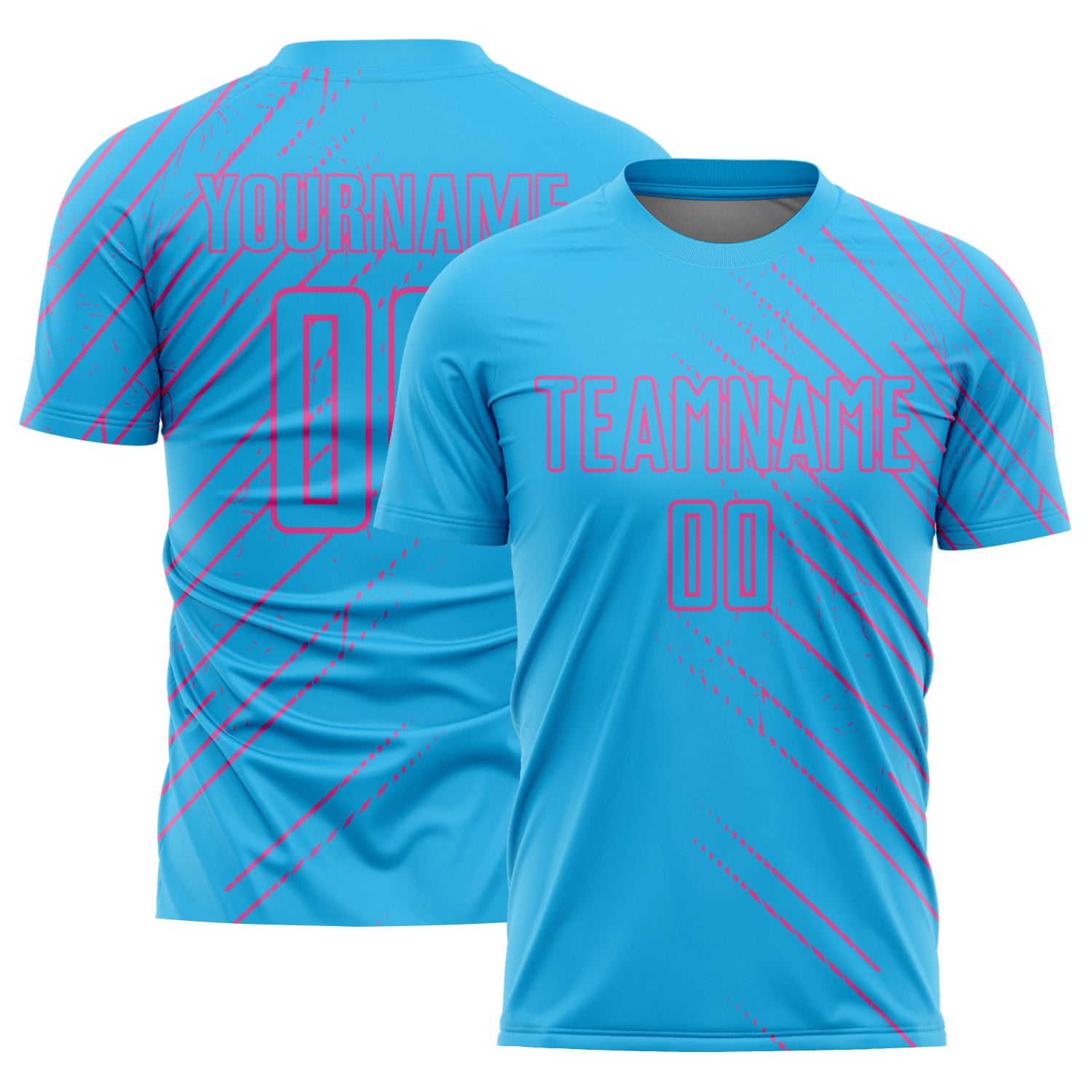 Custom Name and Number Soccer Jersey - Personalized Sky Blue Pink Lines Uniform Personalized Sky Blue Pink Lines Sublimation