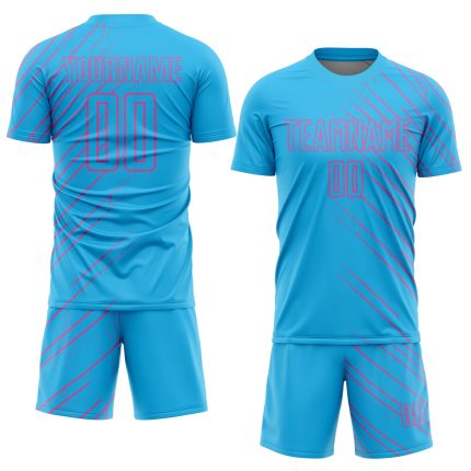Custom Name and Number Soccer Jersey - Personalized Sky Blue Pink Lines Uniform Personalized Sky Blue Pink Lines Sublimation