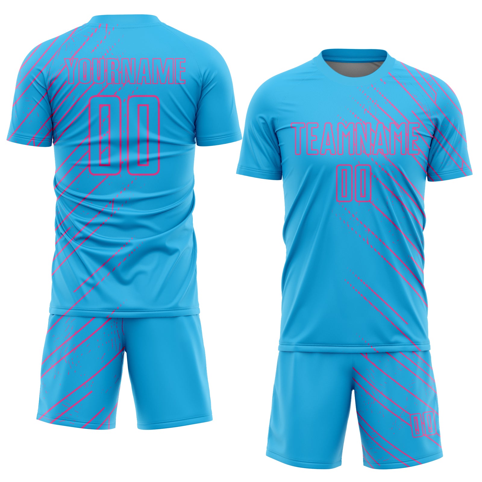 Personalized Sky Blue Pink Lines Sublimation Soccer Uniform Jersey Team Custom Name and Number Custom Name and Number Soccer Jersey - Personalized Sky Blue Pink Lines Uniform Personalized Sky Blue Pink Lines Sublimation - Image 2