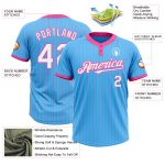 Custom Name and Number Unisex Softball Jersey - Sky Blue Pink Pinstripe Two-Button - Personalized Team Apparel Personalized