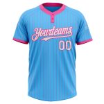 Custom Name and Number Unisex Softball Jersey - Sky Blue Pink Pinstripe Two-Button - Personalized Team Apparel Personalized