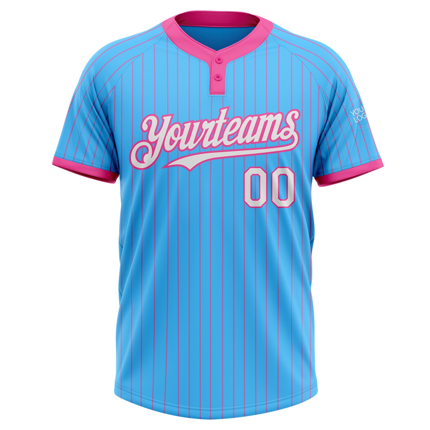 Personalized Sky Blue Pink Pinstripe White Two-Button Unisex Softball Jersey Team Custom Name and Number Custom Name and Number Unisex Softball Jersey - Sky Blue Pink Pinstripe Two-Button - Personalized Team Apparel Personalized - Image 2