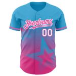 Personalized Gradient Twinkle Star Baseball Jersey with Custom Name & Number - Sky Blue Pink-White 3D Pattern Design Personalized