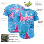 Personalized Sailing Boats 3D Pattern Baseball Jersey with Custom Name and Number - Sky Blue Pink White Design Personalized