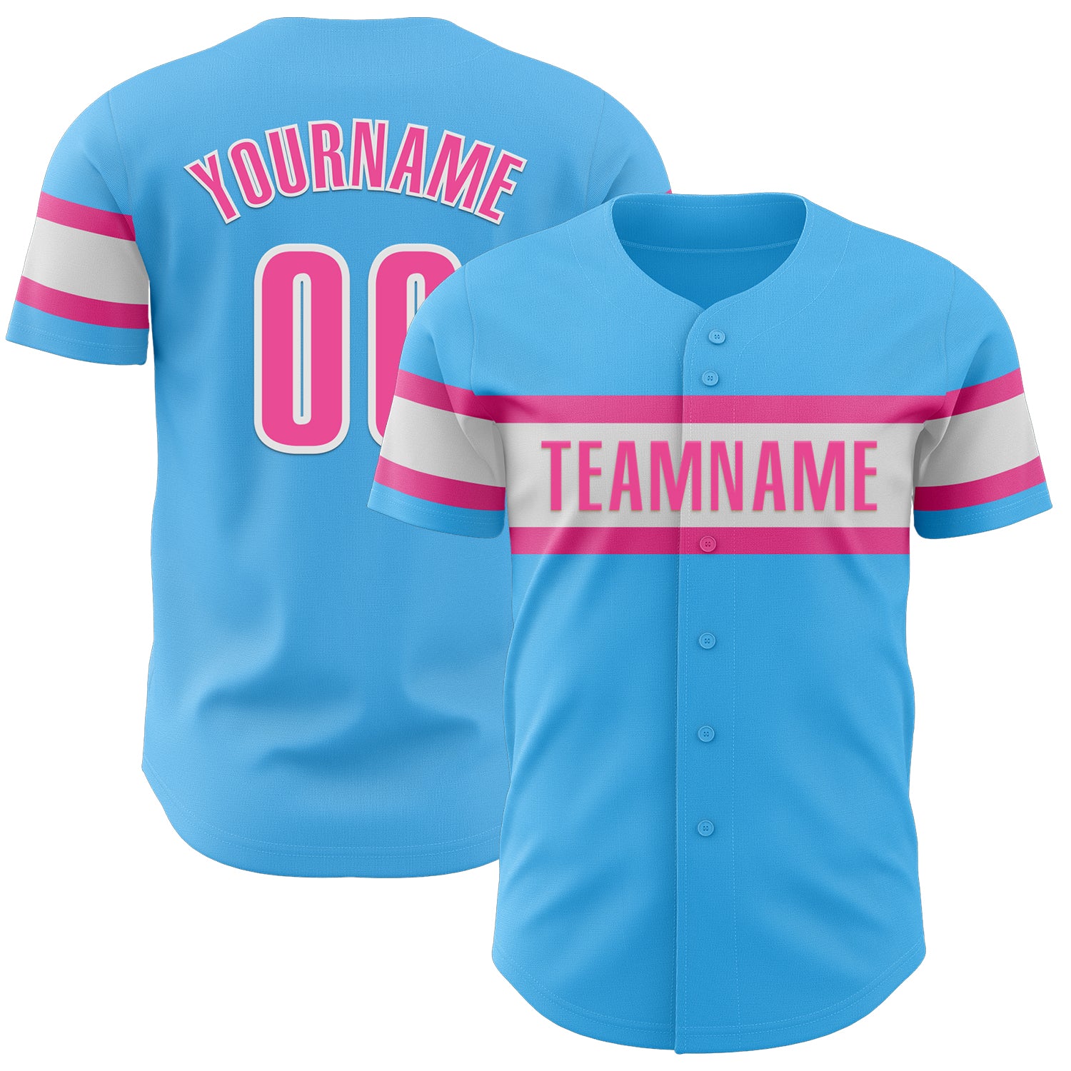 Personalized Authentic Baseball Jersey in Sky Blue and Pink-White Colors Personalized Sky Blue Pink-White Authentic Baseball