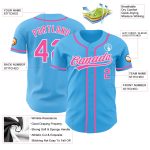 Custom Name and Number Authentic Baseball Jersey - Personalized Pink-White Sky Blue Team Colors Personalized Sky Blue Pink-White