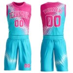 Custom Team Basketball Jersey with Personalized Name & Number, Sky Blue Pink-White Gradient Two Tone Diamond Shape Round Neck