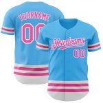 Personalized Custom Name & Number Baseball Jersey, Sky Blue with Pink-White Lines - Authentic Team Apparel Personalized Sky