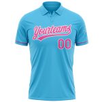 Custom Name and Number Personalized Performance Golf Polo Shirt - Sky Blue Pink White Personalized Sky Blue Pink-White Performance