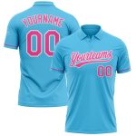 Custom Name and Number Personalized Performance Golf Polo Shirt - Sky Blue Pink White Personalized Sky Blue Pink-White Performance