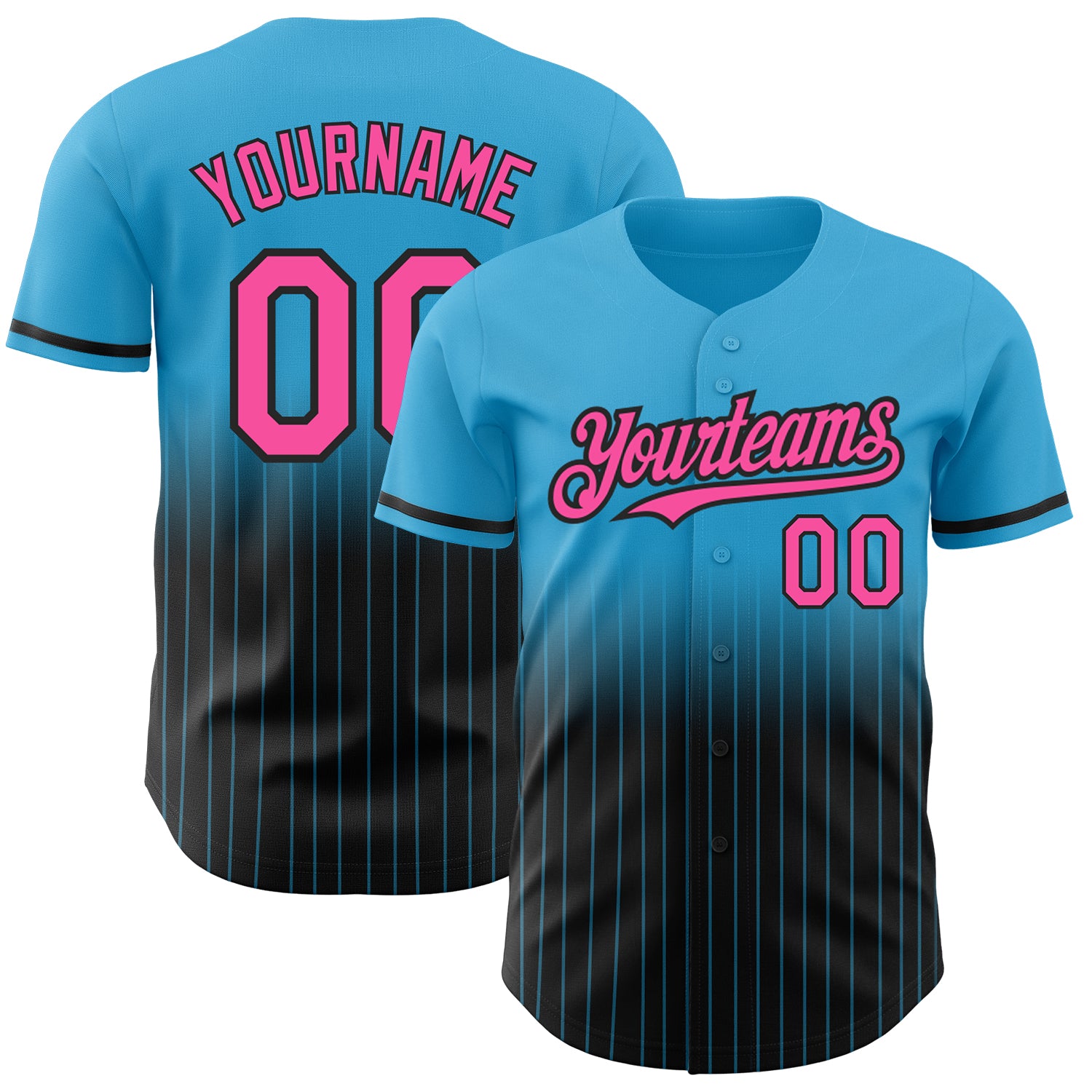 Custom Name Number Sky Blue Pink-Black Pinstripe Authentic Fade Fashion Baseball Jersey - Personalized Team Apparel Personalized