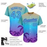 Custom Name Number Baseball Jersey Hawaii Palm Trees 3D Pattern Design in Sky Blue Purple Personalized Sky Blue Purple 3D