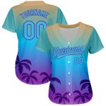 Custom Name Number Baseball Jersey Hawaii Palm Trees 3D Pattern Design in Sky Blue Purple Personalized Sky Blue Purple 3D