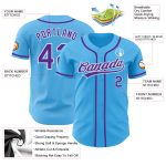 Custom Authentic Baseball Jersey with Personalized Name and Number in Sky Blue Purple-White Personalized Sky Blue Purple-White