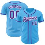Custom Authentic Baseball Jersey with Personalized Name and Number in Sky Blue Purple-White Personalized Sky Blue Purple-White