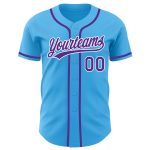 Custom Authentic Baseball Jersey with Personalized Name and Number in Sky Blue Purple-White Personalized Sky Blue Purple-White