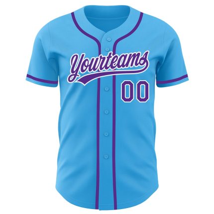 Custom Authentic Baseball Jersey with Personalized Name and Number in Sky Blue Purple-White Personalized Sky Blue Purple-White