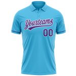 Custom Team Performance Vapor Golf Polo Shirt with Personalized Name & Number - Sky Blue Purple White Personalized Sky Blue