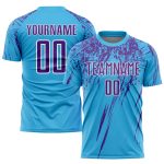 Custom Soccer Jersey with Personalized Name and Number in Sky Blue Purple-White Sublimation Design Personalized Sky Blue