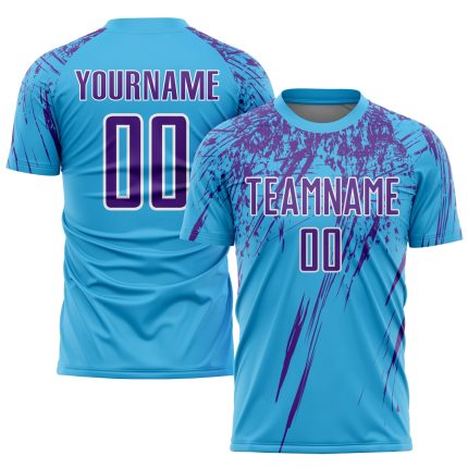 Custom Soccer Jersey with Personalized Name and Number in Sky Blue Purple-White Sublimation Design Personalized Sky Blue