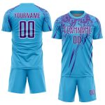 Custom Soccer Jersey with Personalized Name and Number in Sky Blue Purple-White Sublimation Design Personalized Sky Blue