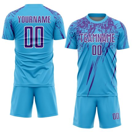 Custom Soccer Jersey with Personalized Name and Number in Sky Blue Purple-White Sublimation Design Personalized Sky Blue